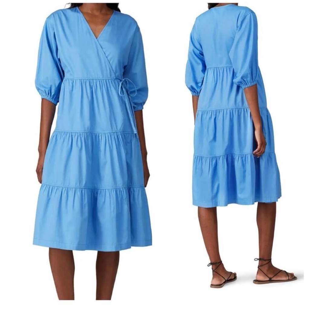 X Sweet Baby Jamie Mizrahi Blue Tiered Wrap Dress Size M